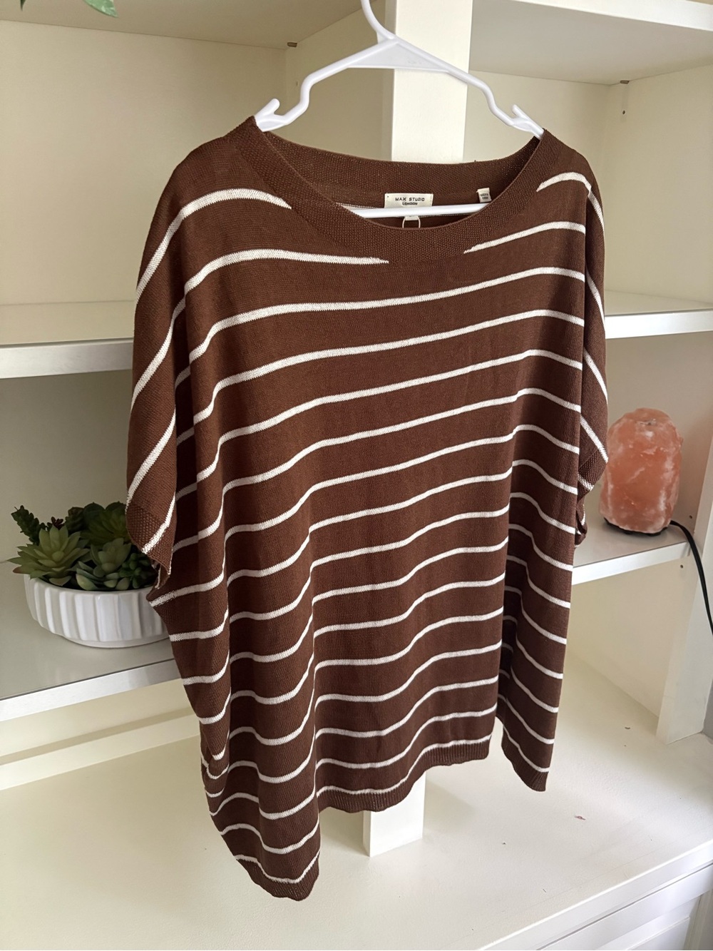 Max Studio Brown Striped Poncho Sweater